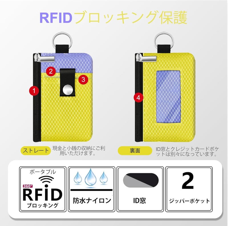 CCUMI Minimalist RFID Blocking Small Wallet with ID Window,WaterResistant Zip Id Case Wallet with Lanyard Keychain for Cards,Cash,Travel,Women,Men (Lemon Yellow/Lavender Purple) - Image 2